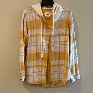 American Eagle Outfitters Yellow and White Plaid Hoodie Shirt